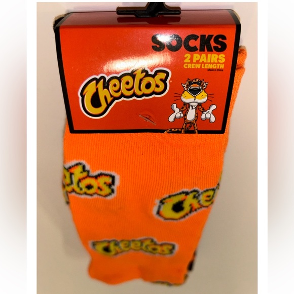 Cheetos Odd Sox Crew Socks 2 Pair Men 8-12 W 9-13 Orange Black w Logo Snacks NEW - Picture 10 of 10